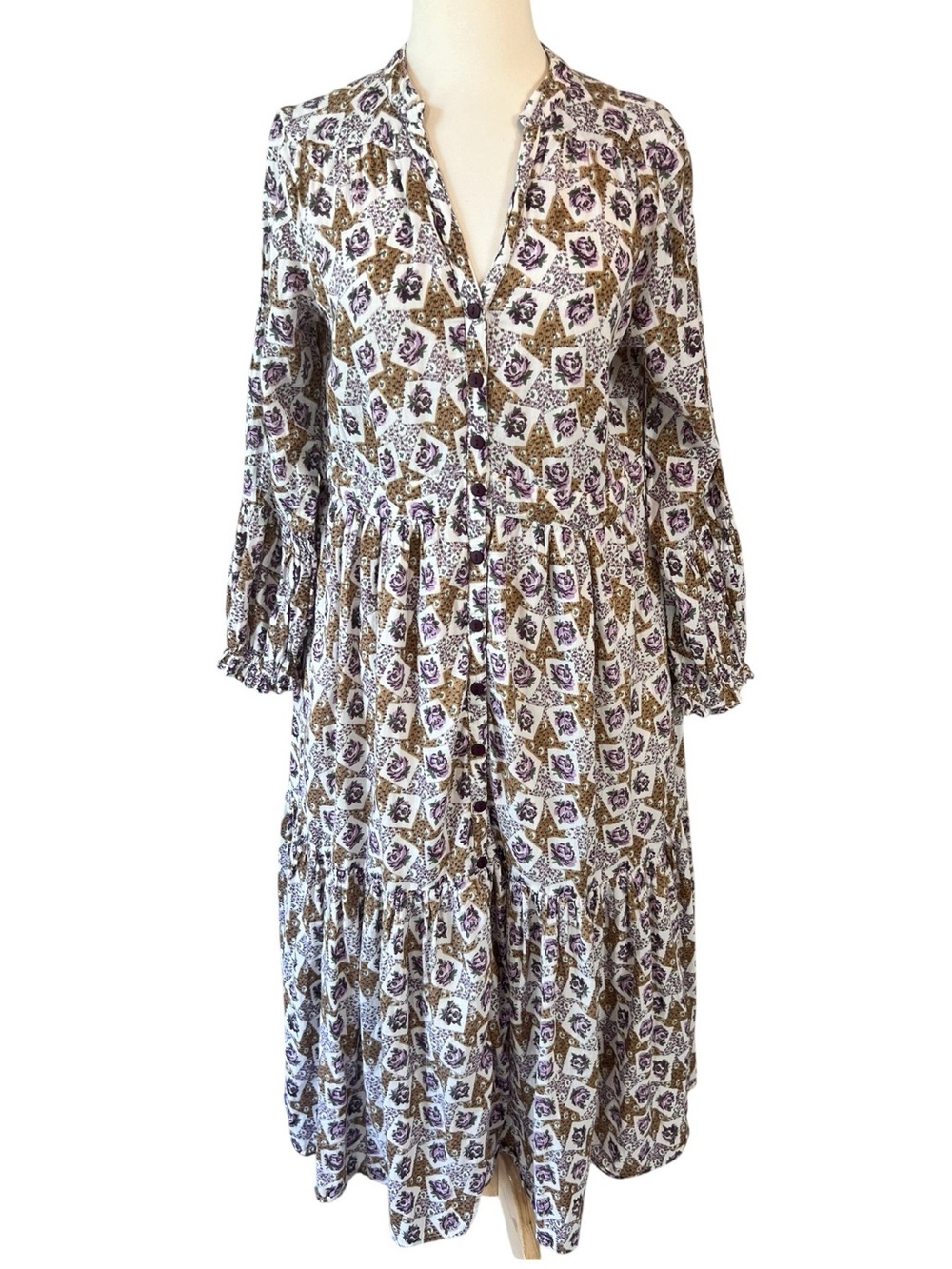 April Cornell Floral Carte Postal Tea Midi Dress With Pockets